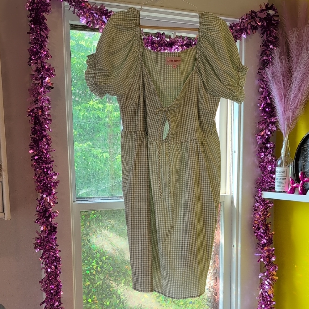 2XL Lisa Says Gah Sundress - Green Checkered